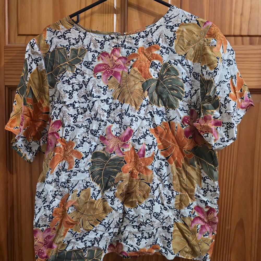 Vintage Tess Floral 100% Silk Blouse Size M